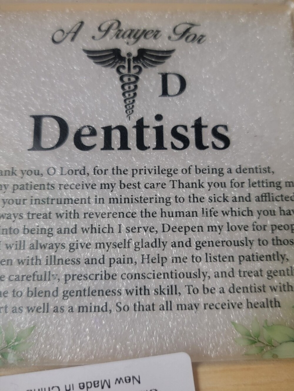 Dentists Prayer Wall Plaque - White with Green Accents
